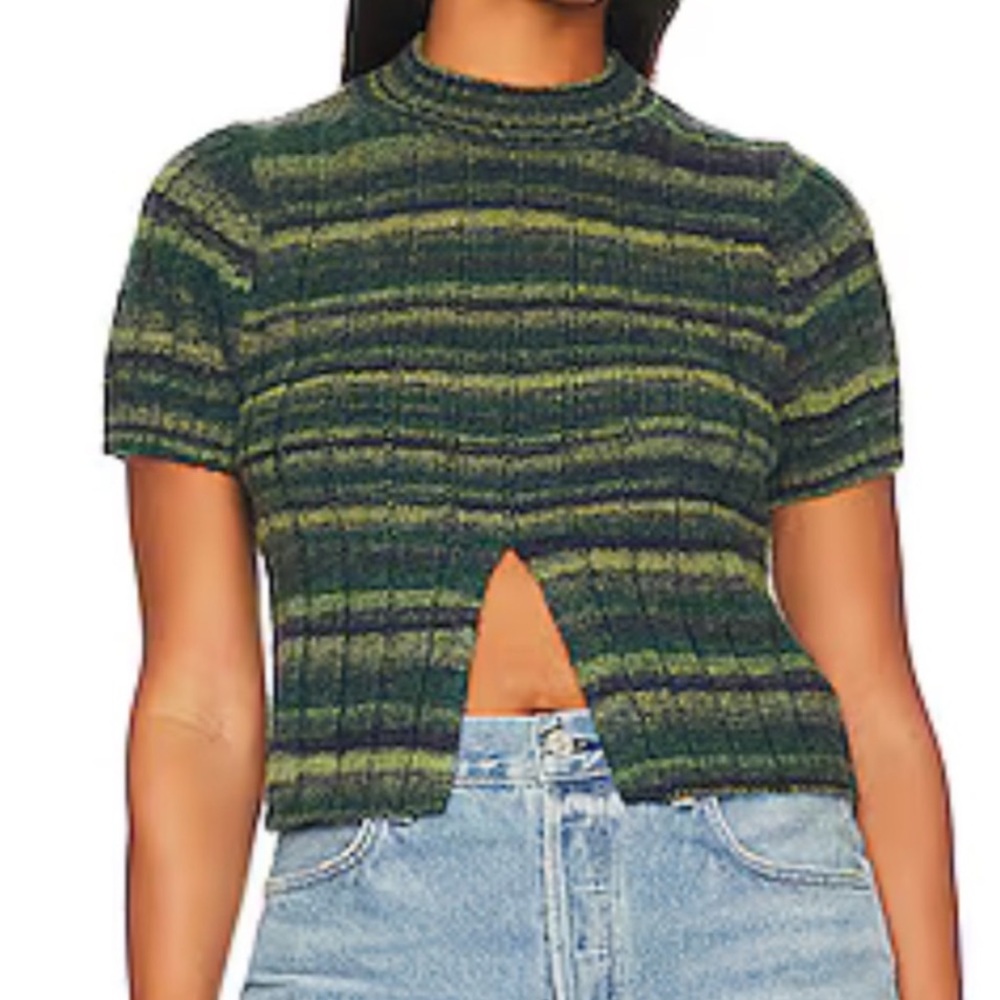 Lovers + Friends Striped Green Black Crop Top